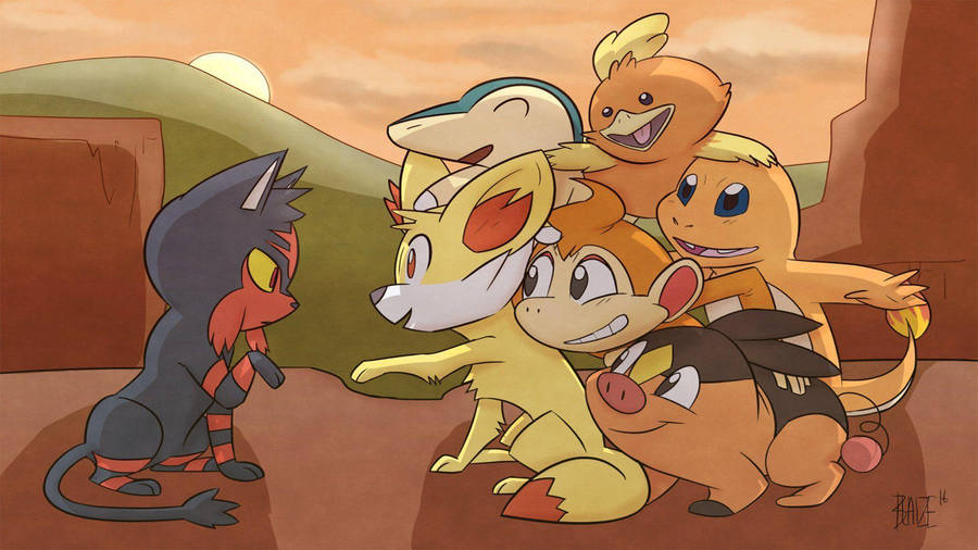 Chimchar With Litten And Other Pokemon Wallpaper