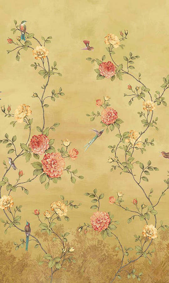 Chinoiserie Gold Background Wallpaper