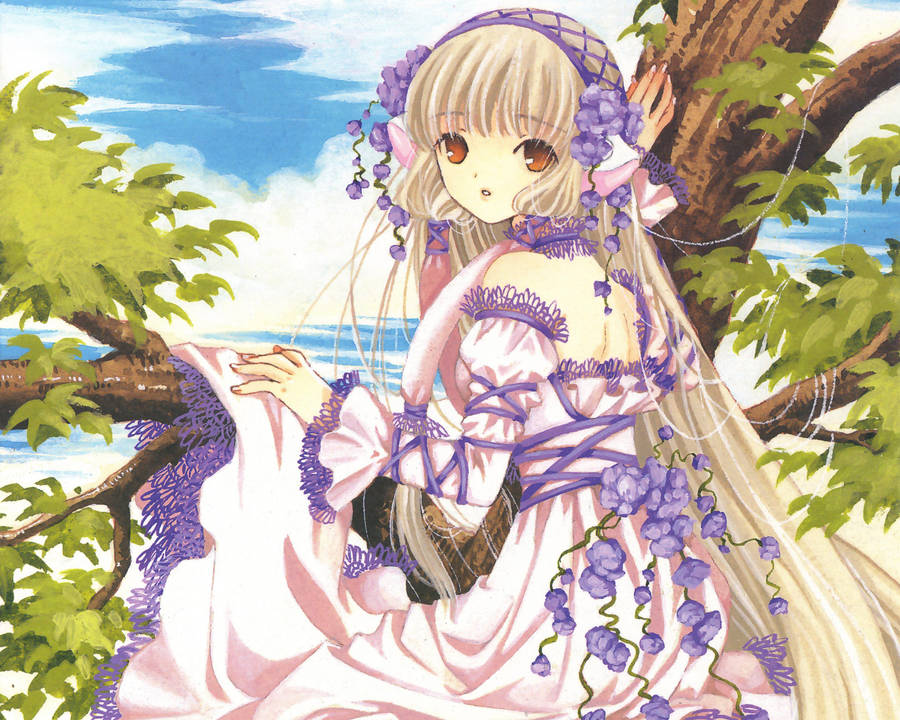 Chobits Chi Near Tree Wallpaper