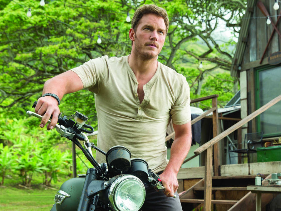 Chris Pratt With Motorbike Wallpaper