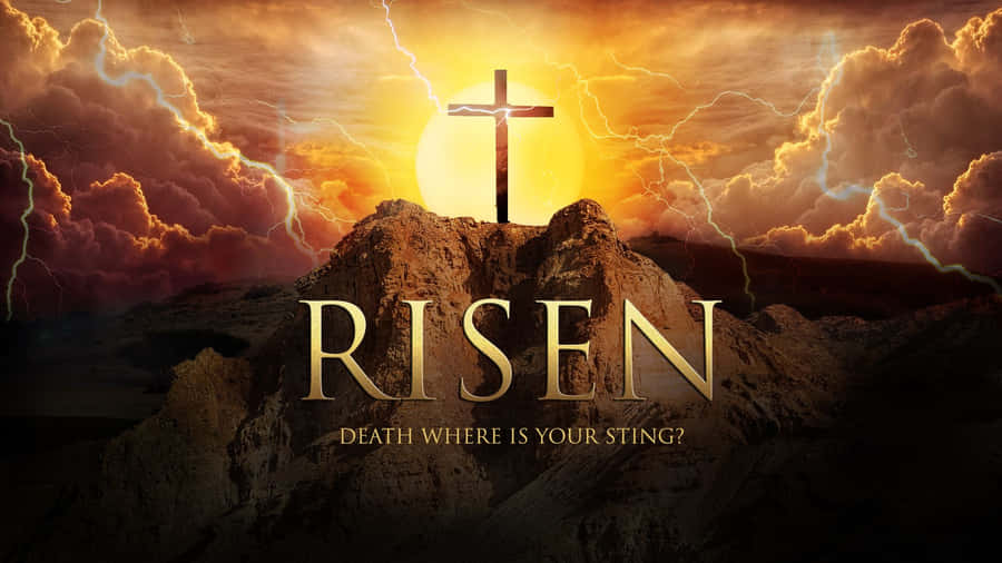 Christ Is Risen Cross Shimmering Thunder Wallpaper