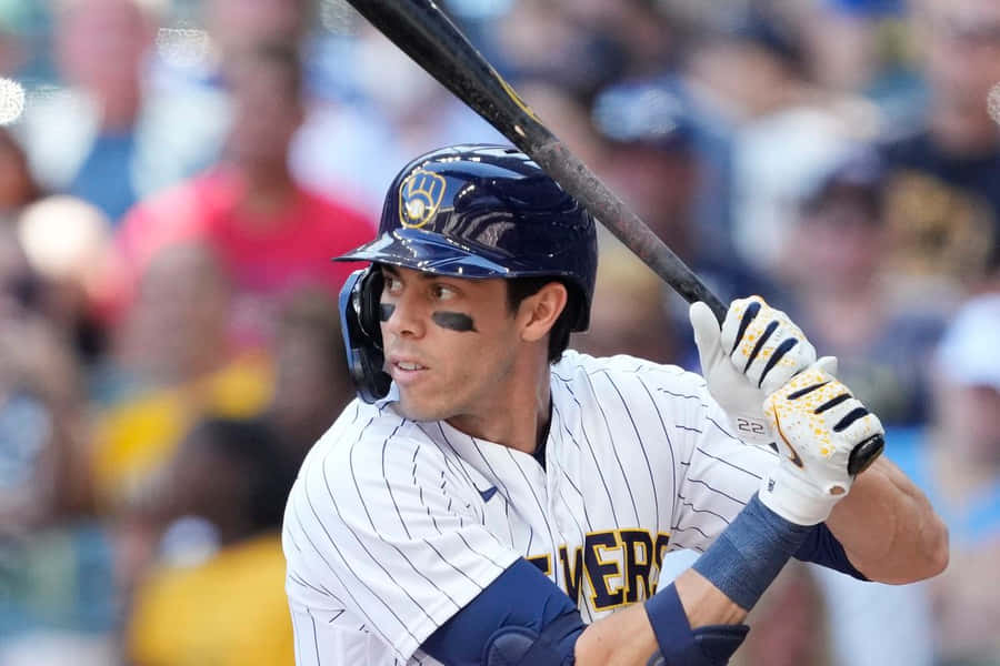 Christian Yelich Milwaukee Brewers At Bat Wallpaper