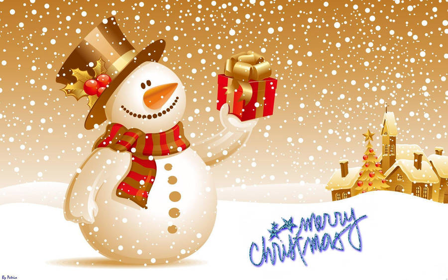 Christmas Aesthetic Desktop Snowman Gift Wallpaper