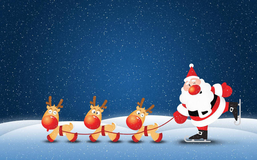 Christmas Desktop Santa Reindeers Wallpaper