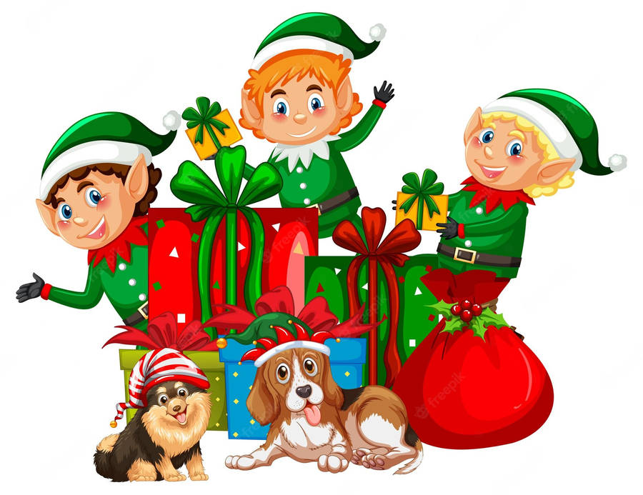 Christmas Elf With Dogs Wallpaper
