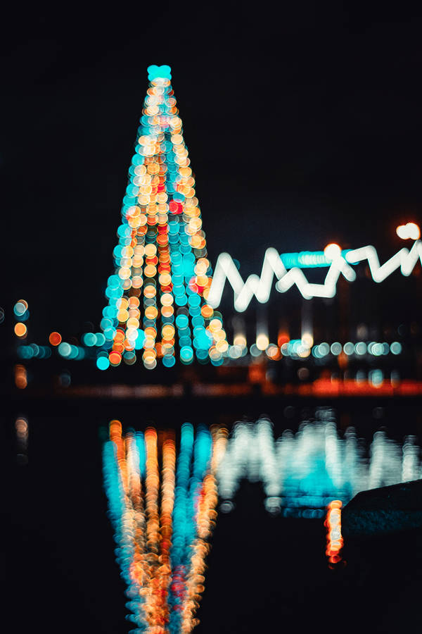 Christmas Lights Tree Water Reflection Wallpaper