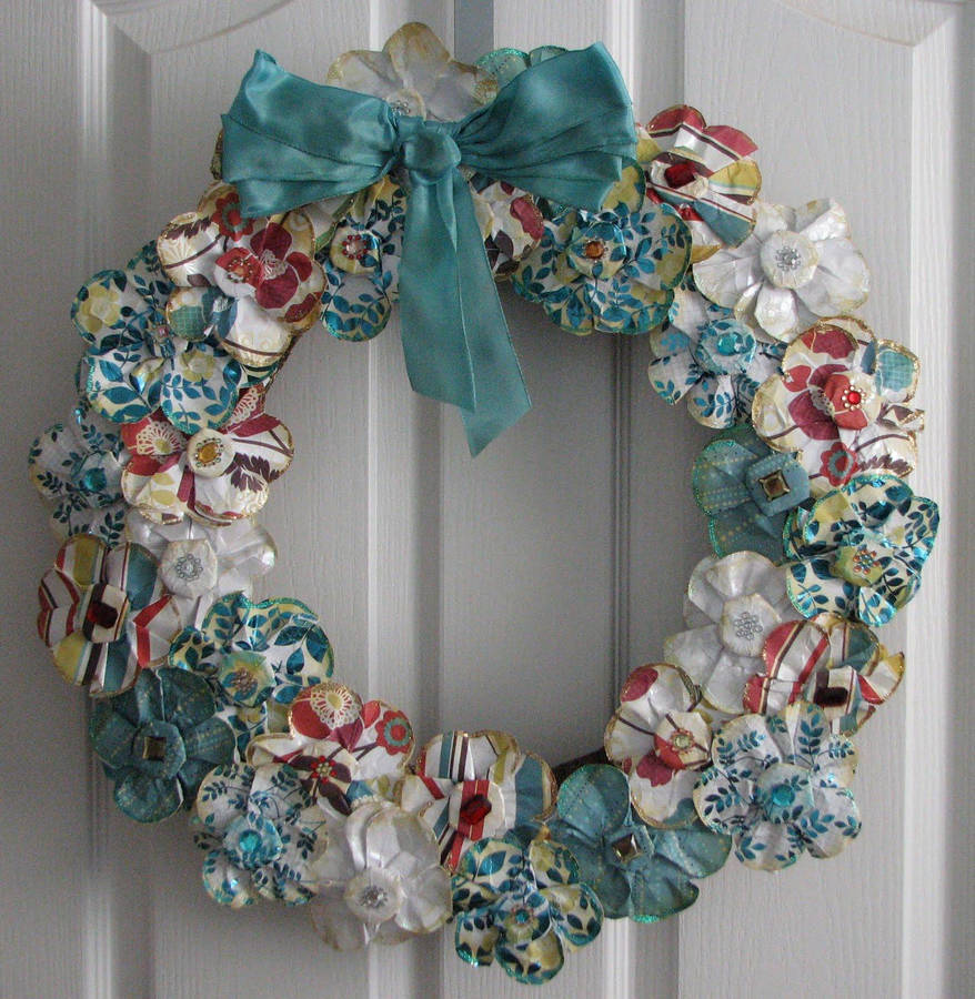 Christmas Wreath With Blue Ribbon Wallpaper