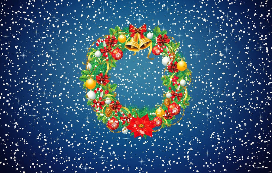 Christmas Wreath With Golden Bells Wallpaper