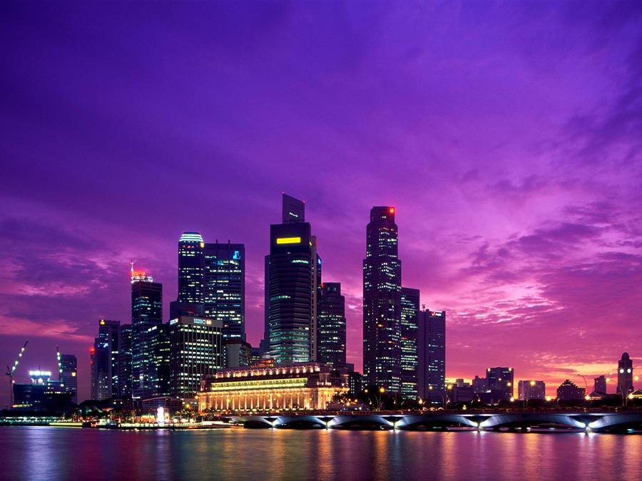 City Background Singapore Skyline Under Night Sky Wallpaper