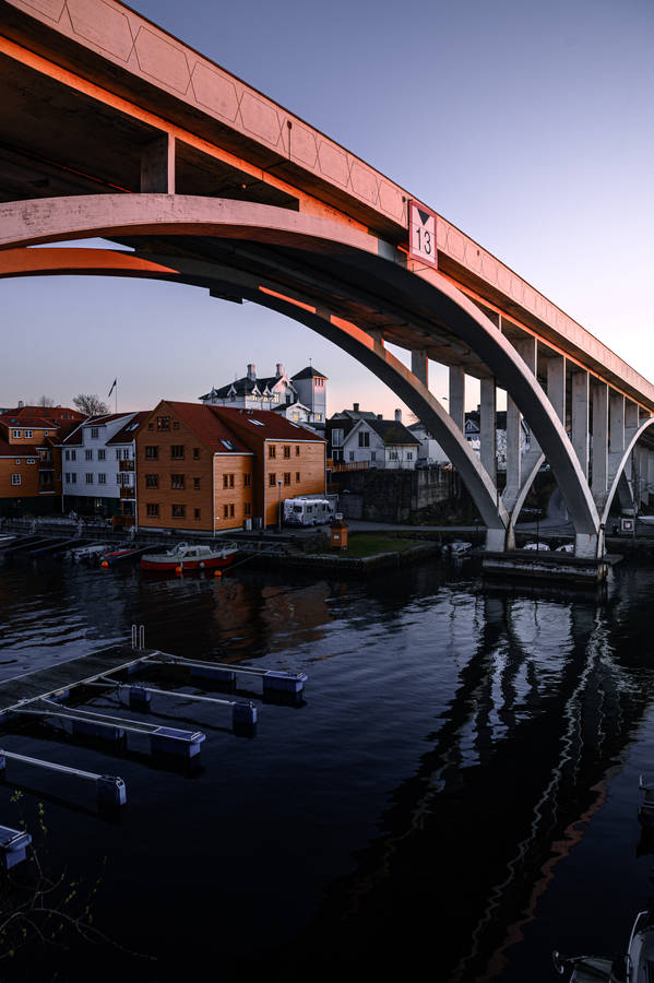 City Houses Under Bridge Wallpaper