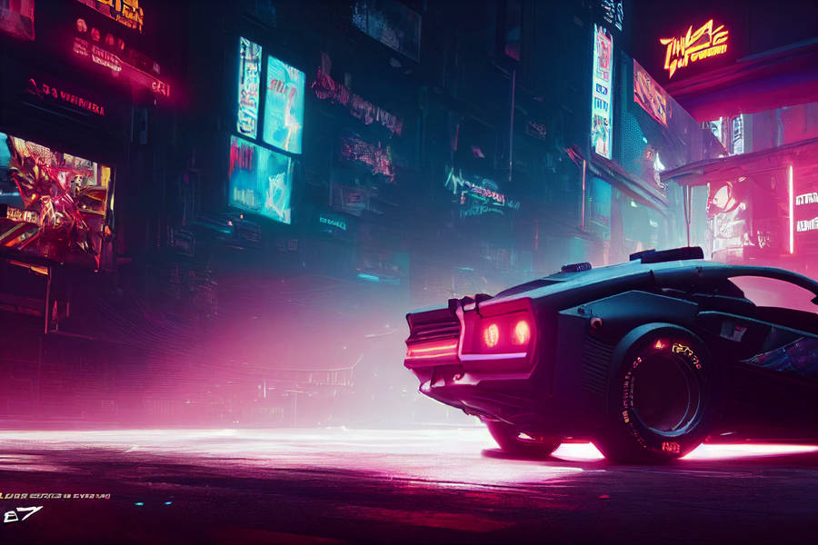 City Neon Lights Cyberpunk Desktop Wallpaper