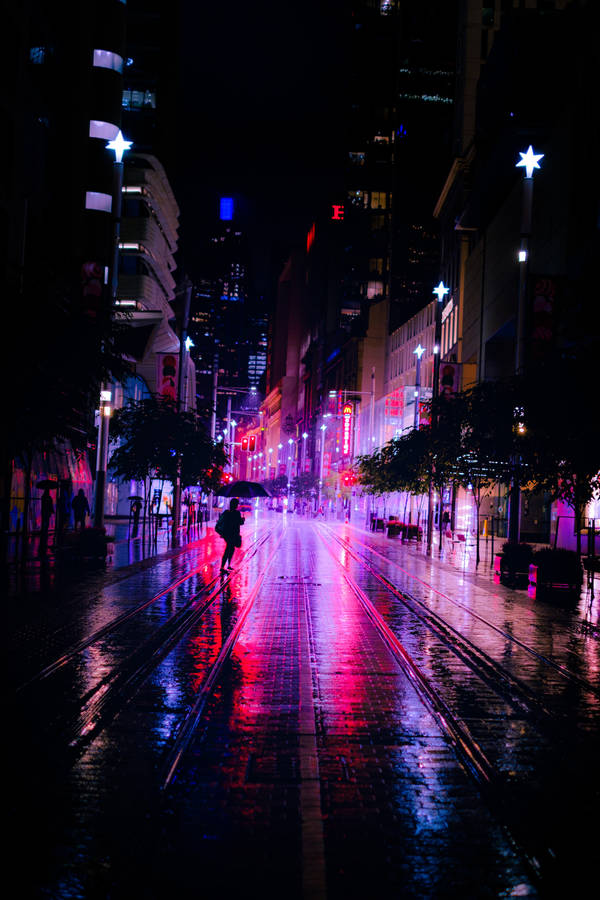 City Night Purple Street Lights Wallpaper