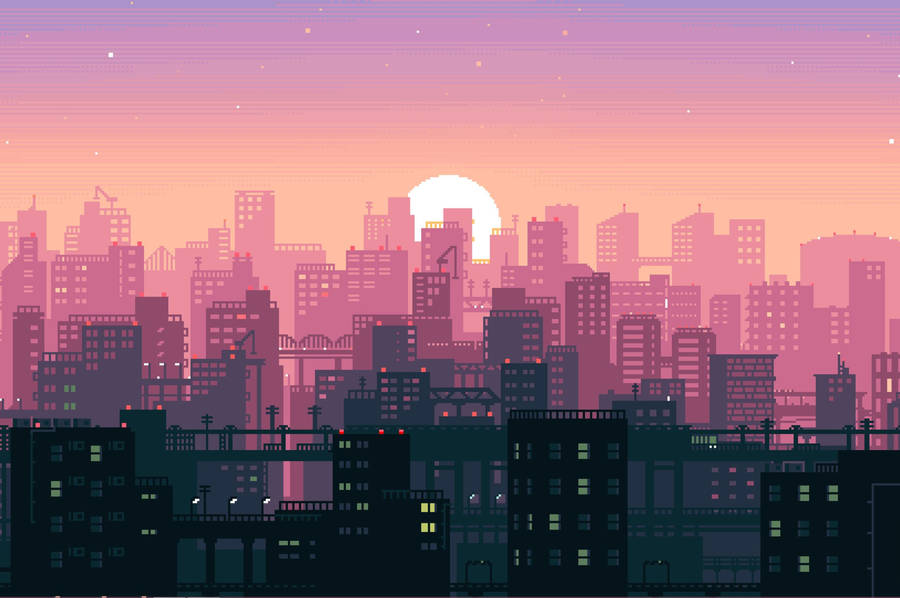 City Sunset Aesthetic Art Desktop Wallpaper