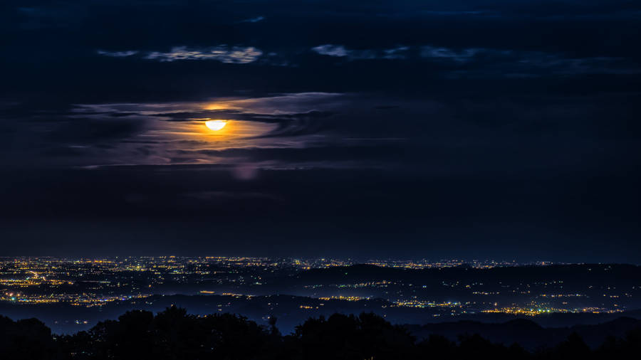 City Under Clouds And Moonlight 4k Wallpaper