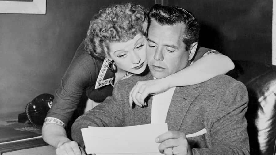 Classic Black-and-white Of Lucille Ball And Desi Arnaz In 