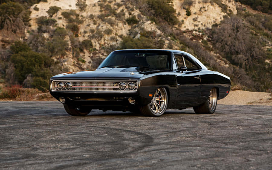 Classic Black Muscle Car Outdoor Wallpaper