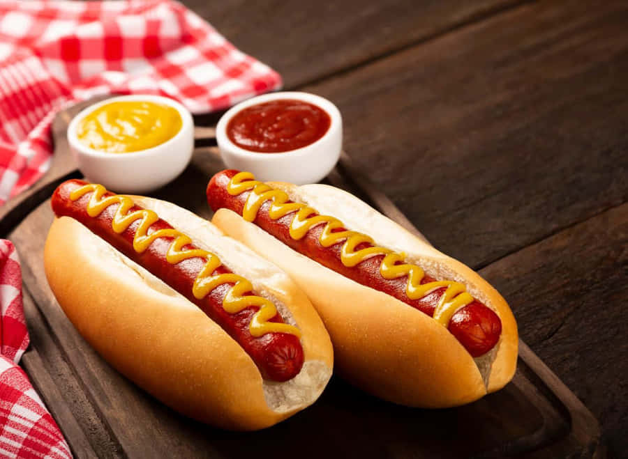 Classic Hot Dogswith Mustardand Ketchup Wallpaper