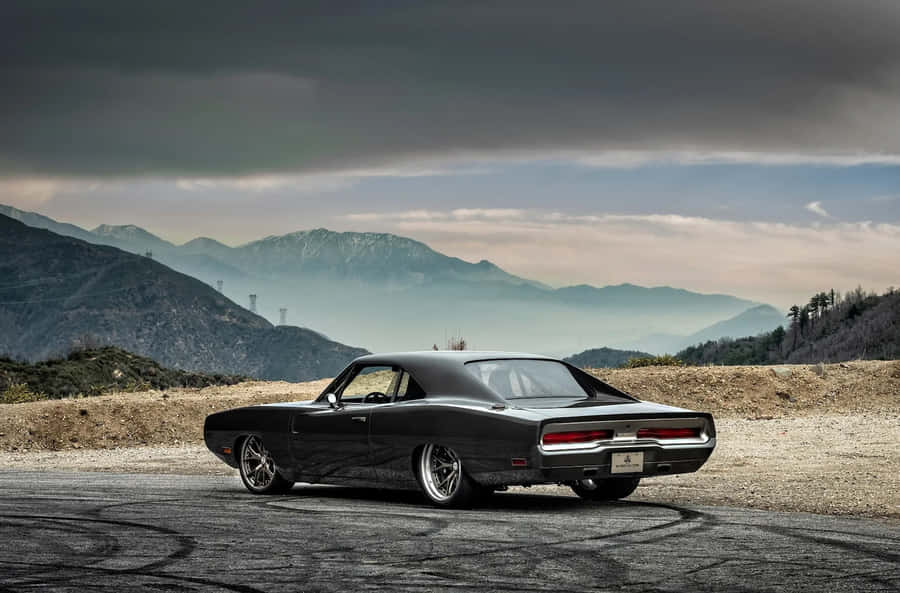 Classic Muscle Car Mountain Backdrop Wallpaper