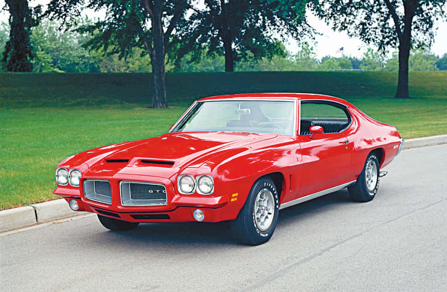 Classic Red Pontiac Gto Muscle Car On A City Street Wallpaper