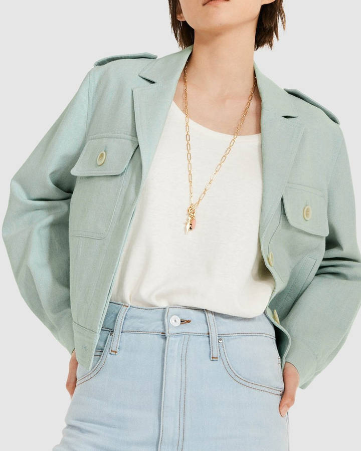 Claudie Pierlot Stylish Mint Green Jacket Wallpaper