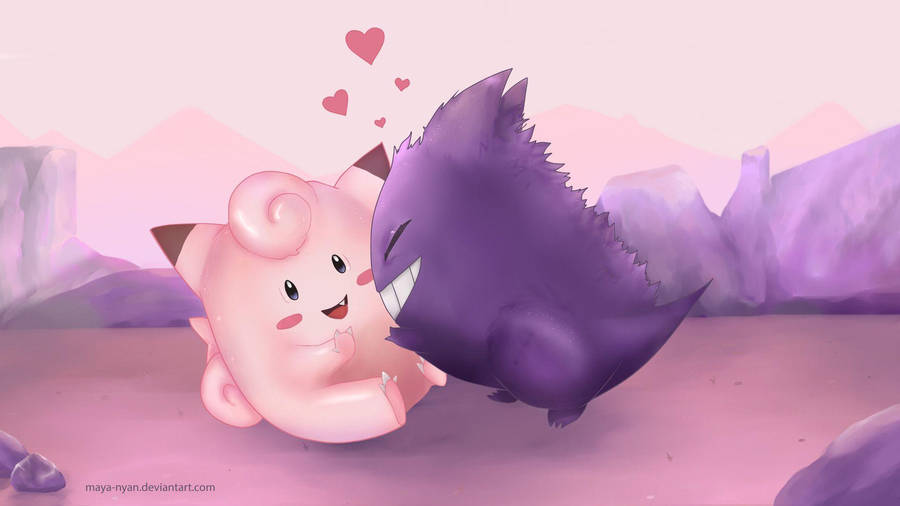 Clefairy And Gengar Hugs Wallpaper