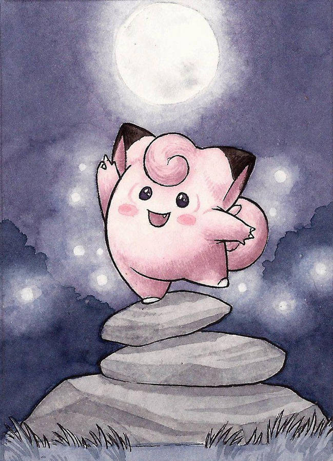 Clefairy Dancing In Full Moon Wallpaper