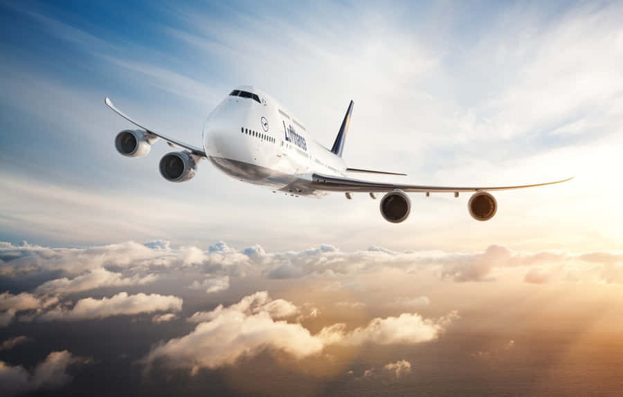 Climb Into The Sky With A 747 Airplane Wallpaper