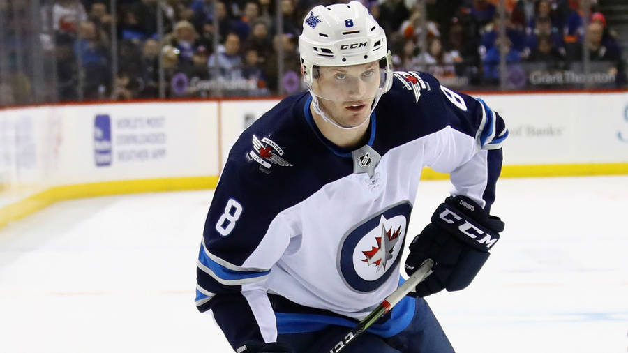 Close Up Look Of Jacob Trouba With Mouth Open During Game Wallpaper