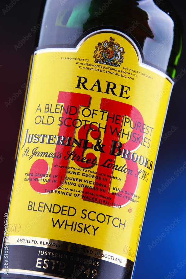 Close-up View Of J&b Blended Scotch Whisky Bottle Label Wallpaper