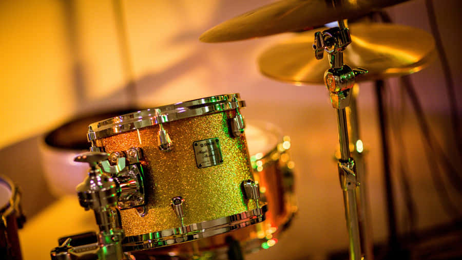 Closeup Glittering Snare Drumand Cymbal Wallpaper