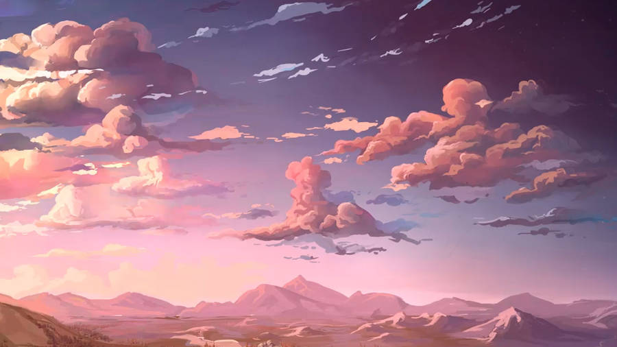 Clouds Above Mountain Aesthetic Art Desktop Wallpaper