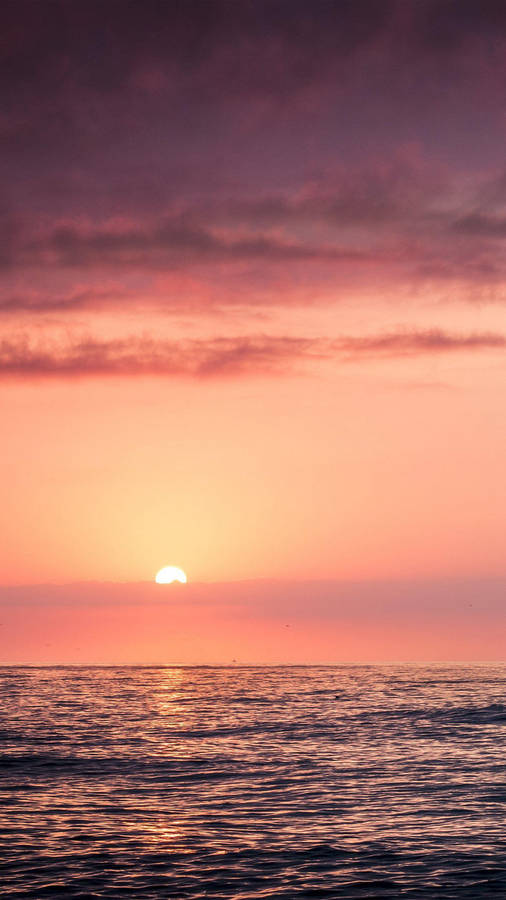 Cloudy Pink Sunset Ocean Wallpaper