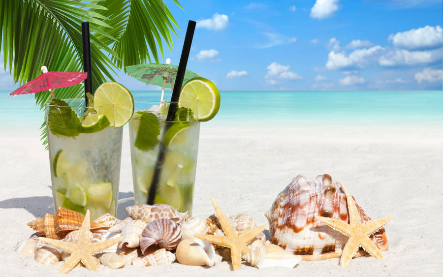 Cocktails And Seashells Tropical Desktop Wallpaper