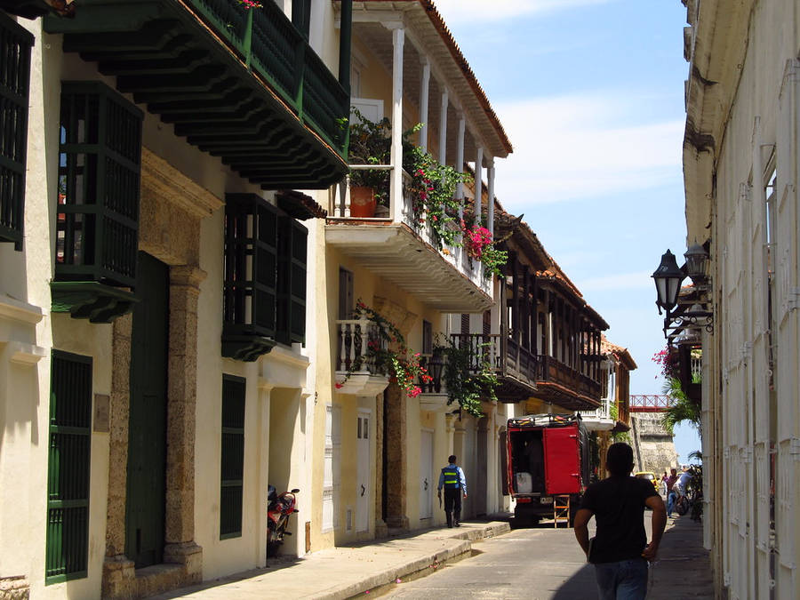 Colonial-era Street In Cartagena Wallpaper