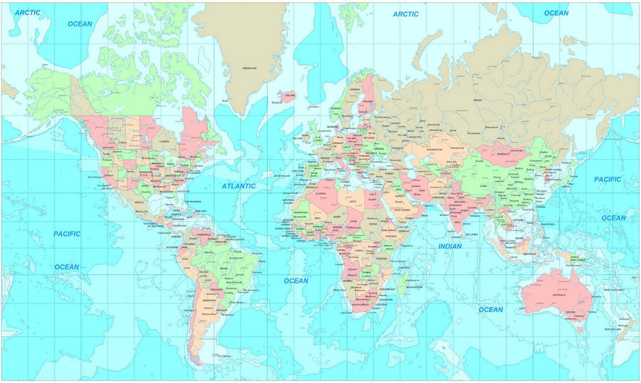 Colored World Map With Grids Wallpaper
