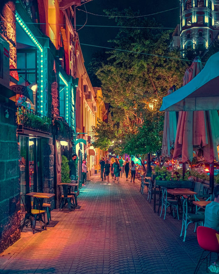 Colorful Alley Cafe In Yerevan Wallpaper