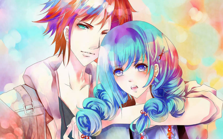 Colorful And Cute Anime Couple Wallpaper