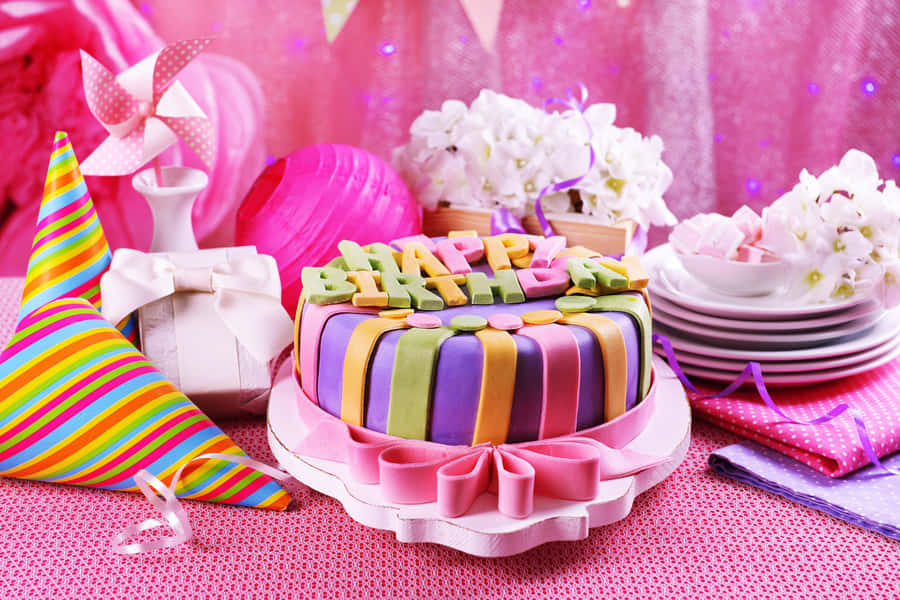 Colorful Birthday Cake Celebration Wallpaper