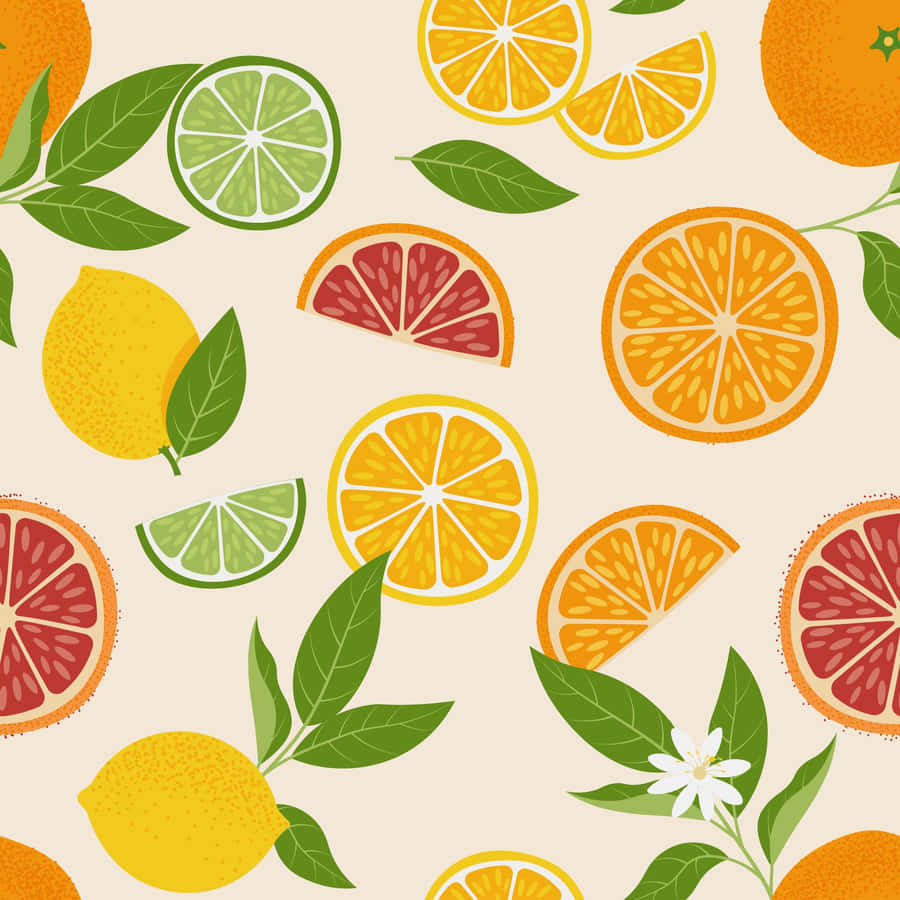 Colorful Citrus Fruits Pattern Wallpaper