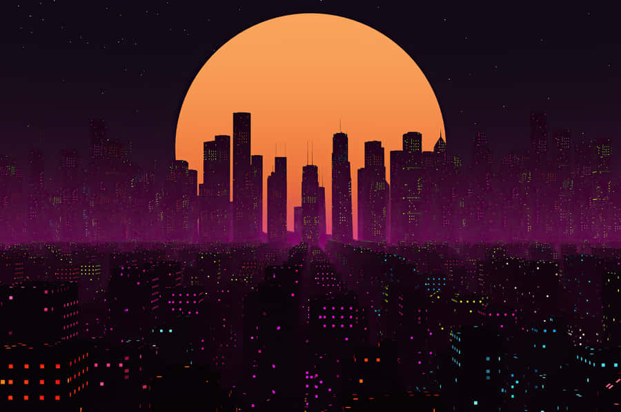 Colorful Cityscape In Pixel Art Wallpaper