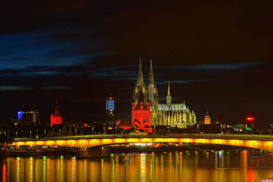 Colorful Gothic Cologne City Skyline Wallpaper