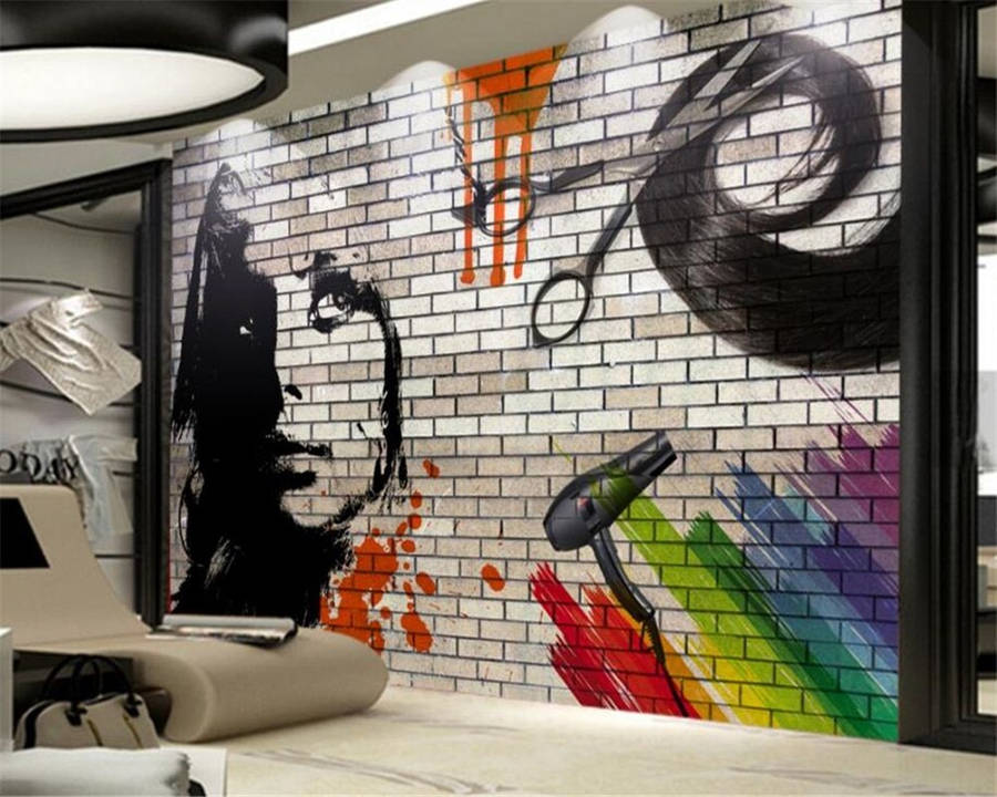 Colorful Hair Salon Wall Interior Wallpaper