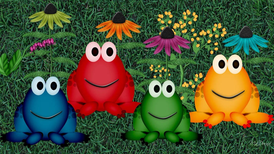 Colorful Kawaii Frog Cartoon Wallpaper