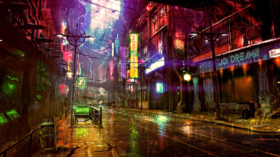 Colorful Lights In Dark City 4k Wallpaper
