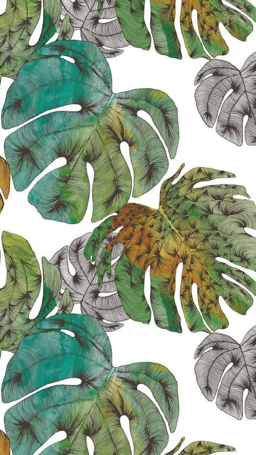 Colorful Monstera Leaves Art Wallpaper