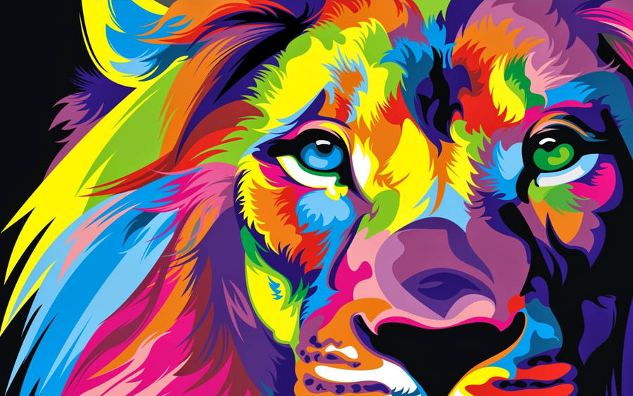 Colorful Rainbow Lion Portrait Wallpaper