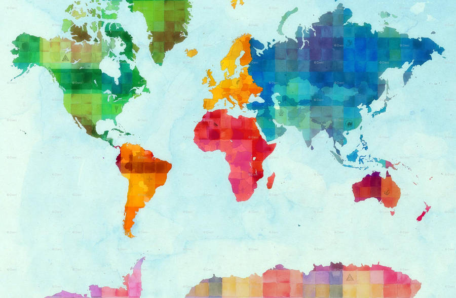 Colorful Rainbow Pixels World Map Wallpaper