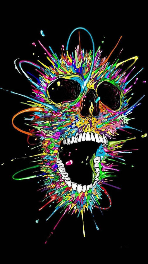 Colorful Skull With Open Mouth Wallpaper
