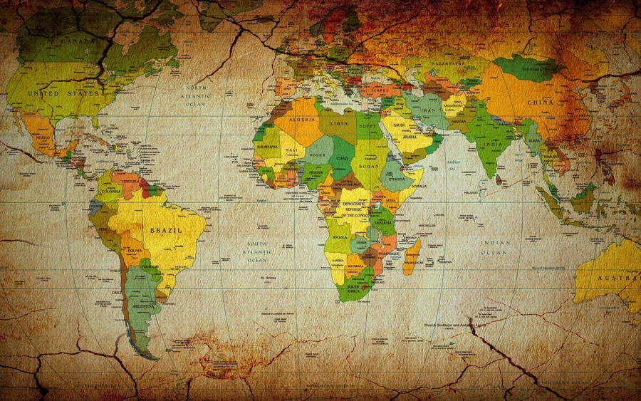 Colorful Vintage World Map Wallpaper