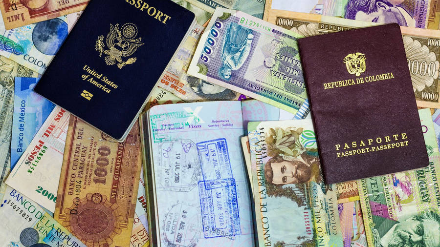 Columbian Passport And Banknotes Wallpaper